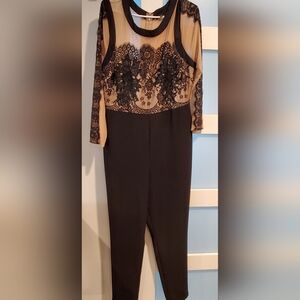 Iris Black and Beige Lace Jumpsuit